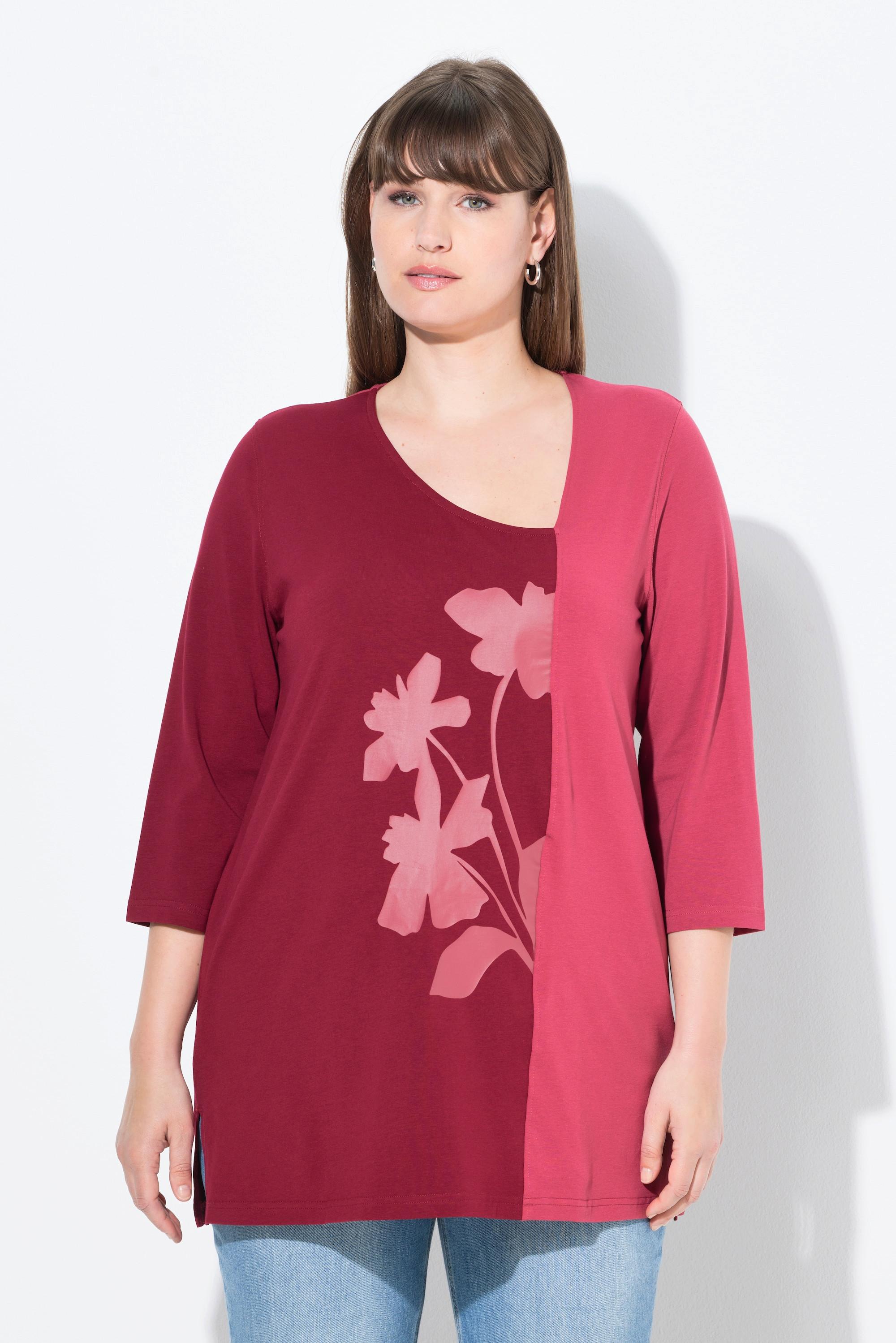 Ulla Popken Blüten V-Ausschnitt 3/4-Arm T-Shirt  
