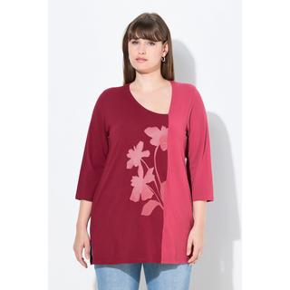 Ulla Popken Blüten V-Ausschnitt 3/4-Arm T-Shirt  