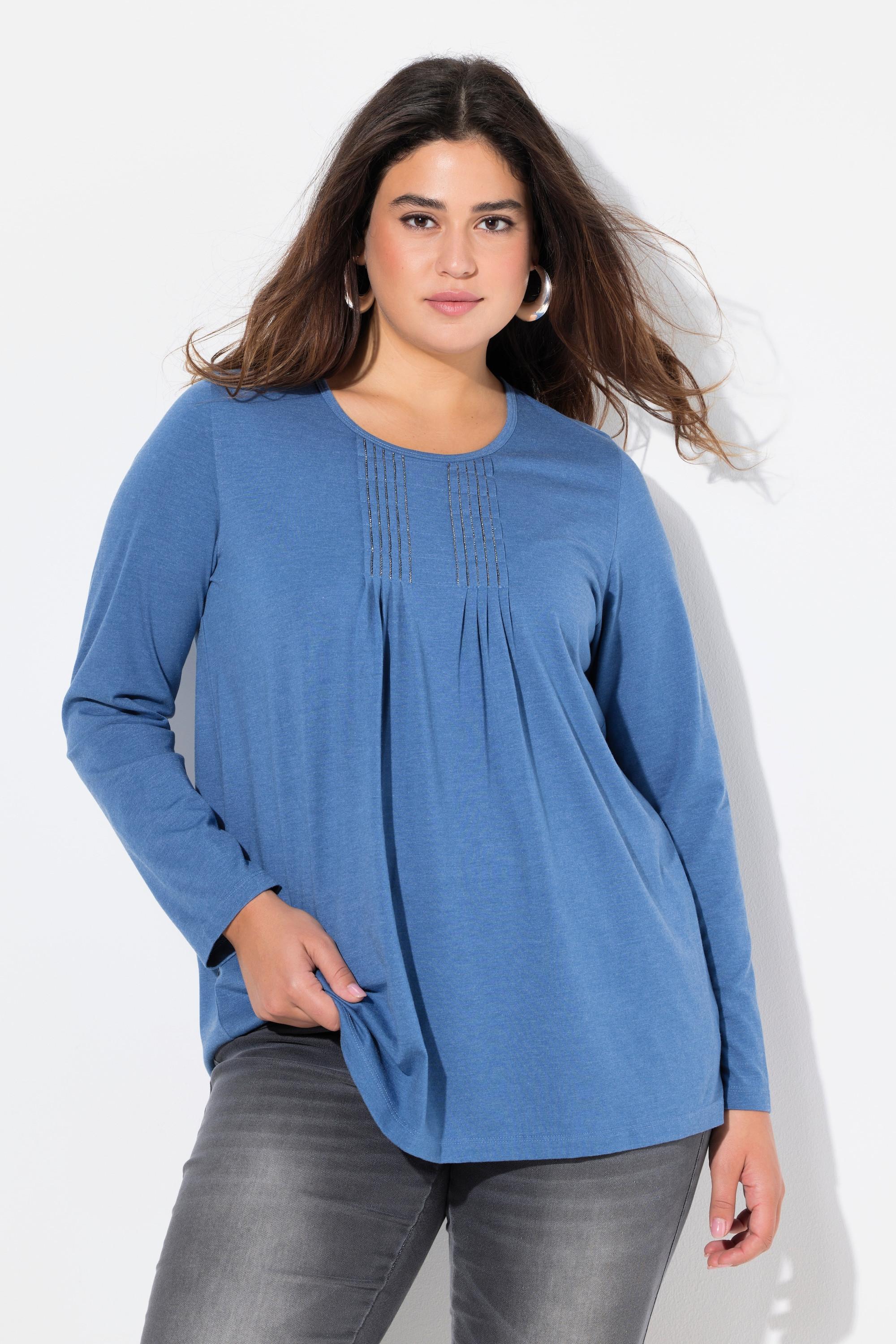 Ulla Popken Maglia A-line Maniche Lunghe Pieghe Perline  