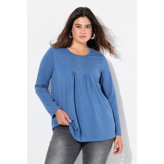 Ulla Popken  Shirt, Falten, Perlen, A-Linie, Langarm 