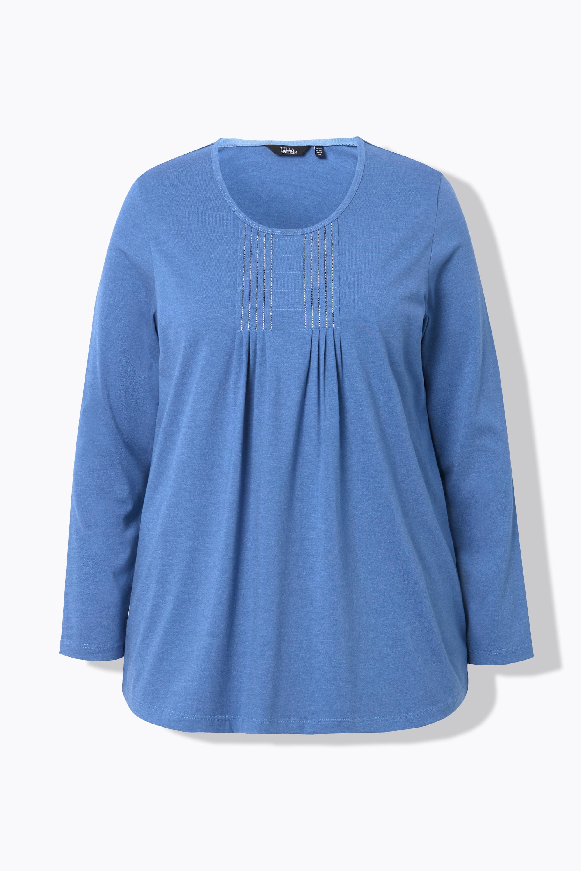 Ulla Popken  Shirt, Falten, Perlen, A-Linie, Langarm 