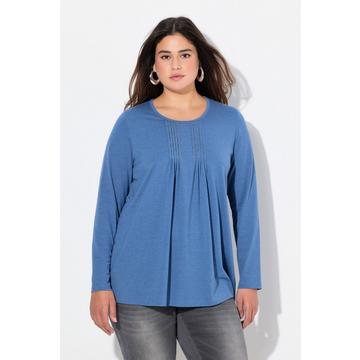 Maglia dal taglio svasato con pieghe, perline, scollo a girocollo e maniche lunghe