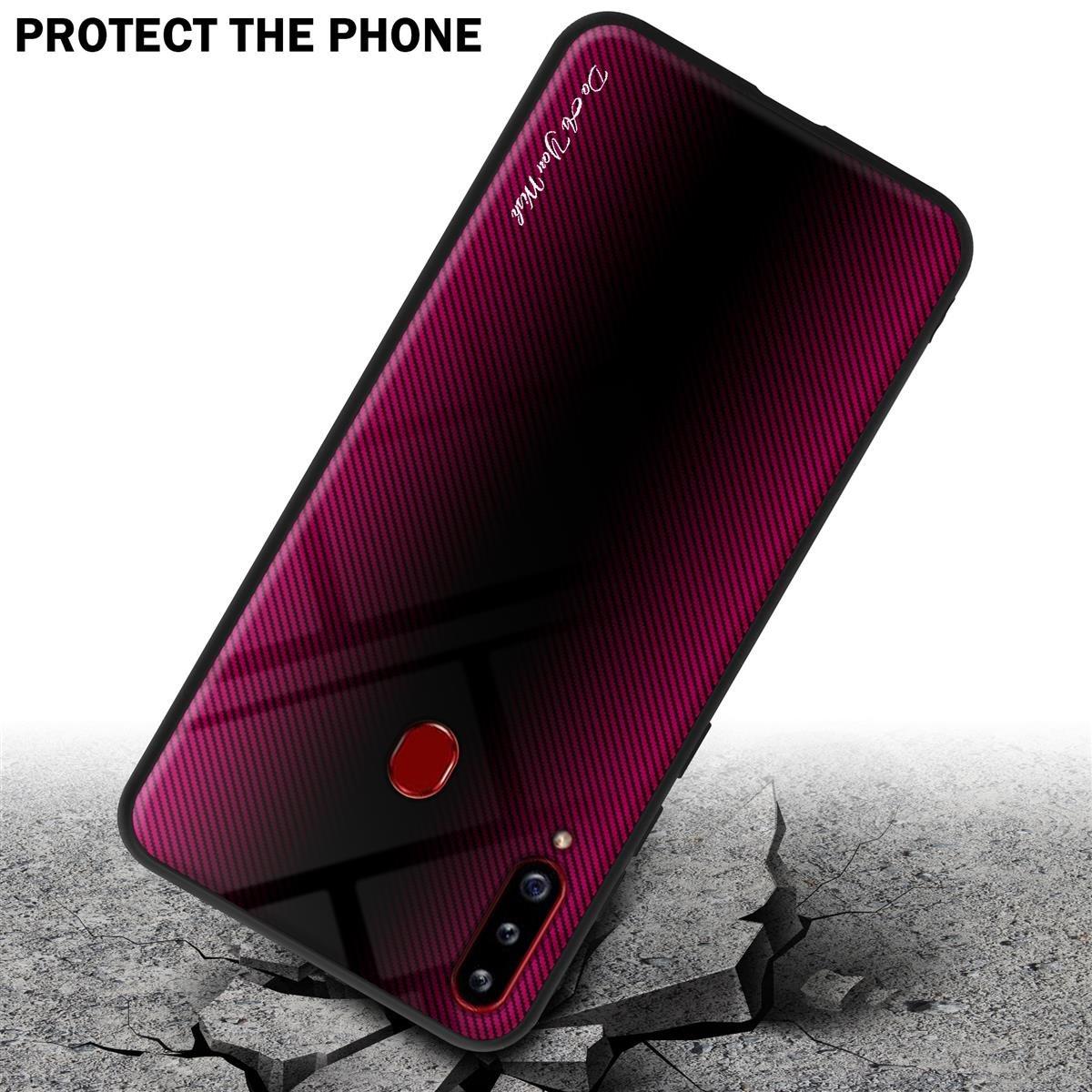 Cadorabo  Housse compatible avec Samsung Galaxy A20s - Aspect rayé - Coque de protection en silicone TPU et dos en verre trempé 