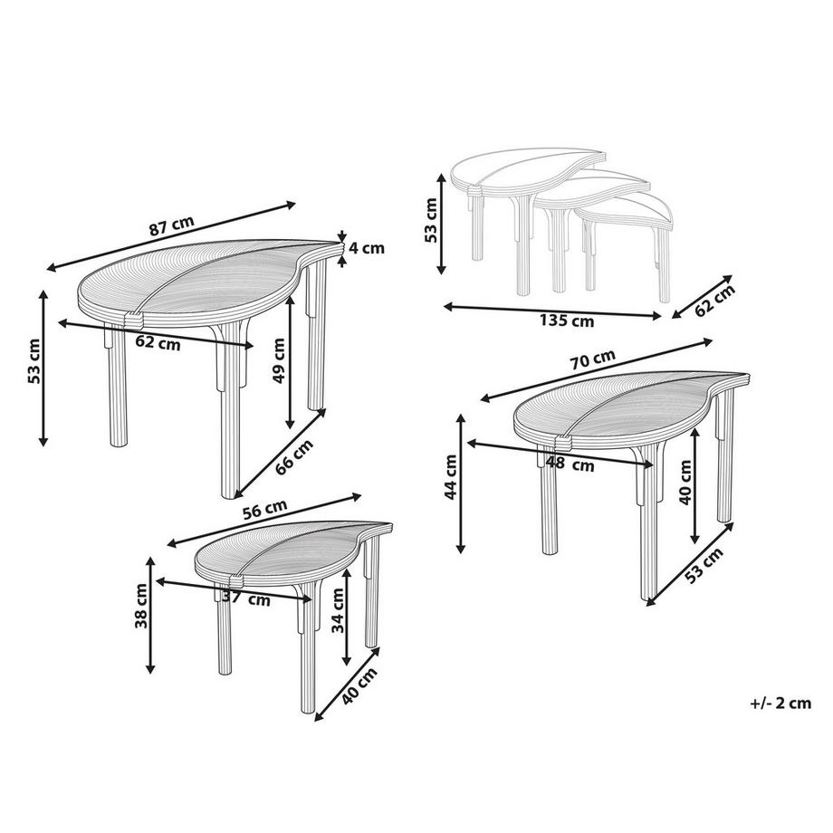 Beliani Lot de 3 tables basses en Rotin  PARALIA  