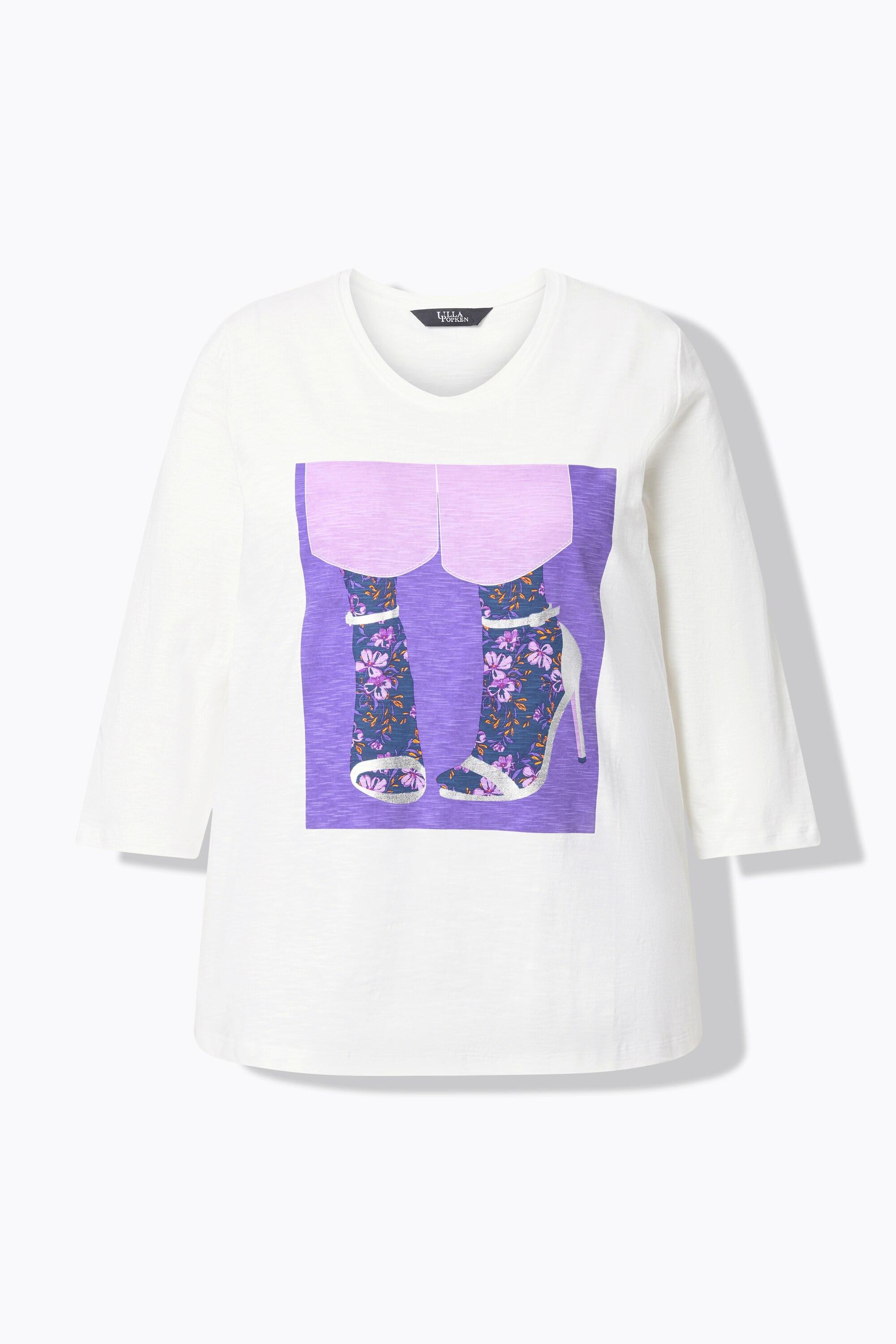 Ulla Popken Maglia Classica Girocollo Maniche 3/4 Motivo Scarpe  