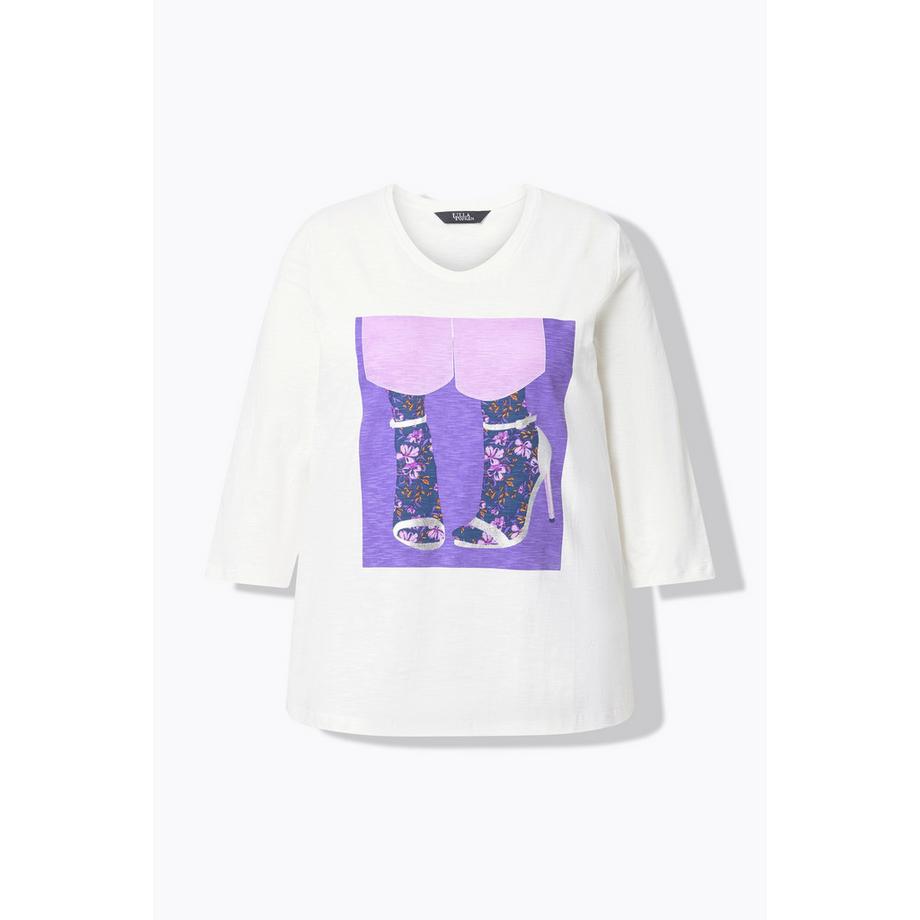 Ulla Popken T-shirt Classique Col Rond Manches 3/4 Motif Chaussures  