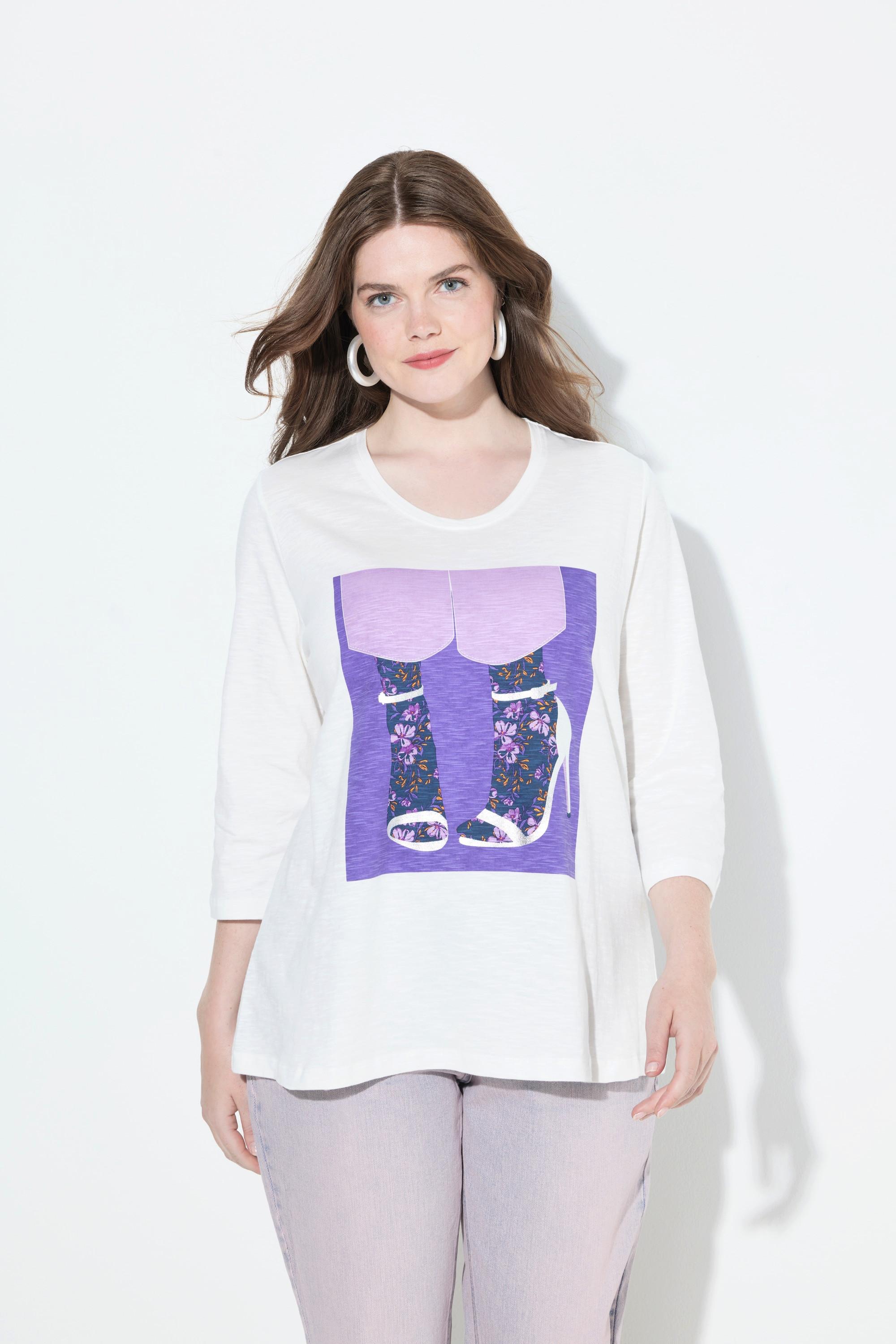 Ulla Popken Maglia Classica Girocollo Maniche 3/4 Motivo Scarpe  