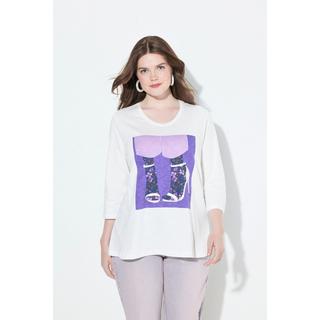 Ulla Popken Maglia Classica Girocollo Maniche 3/4 Motivo Scarpe  