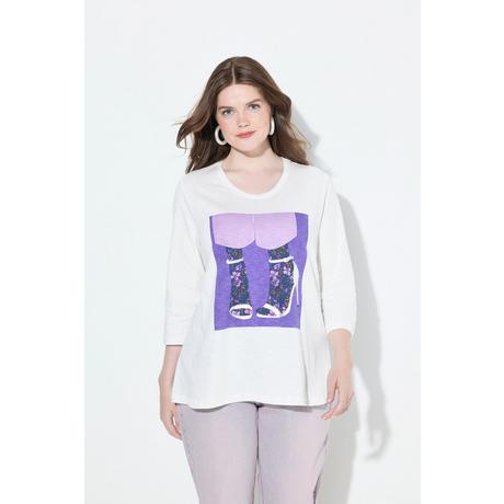 Ulla Popken Maglia Classica Girocollo Maniche 3/4 Motivo Scarpe  