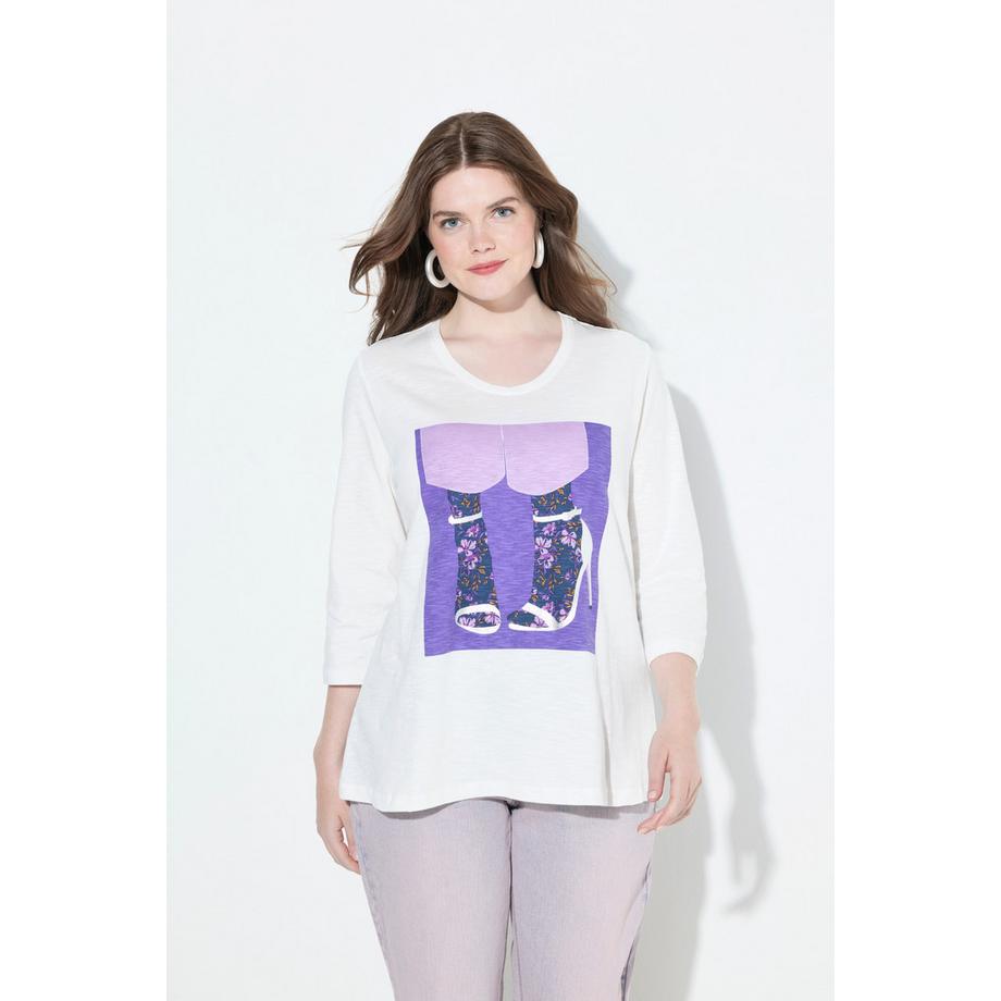 Ulla Popken T-shirt Classique Col Rond Manches 3/4 Motif Chaussures  