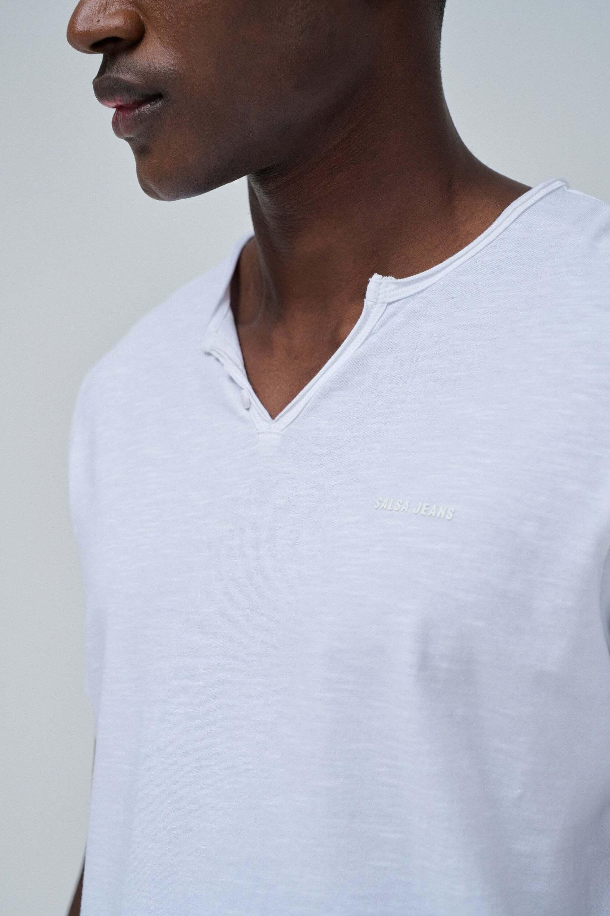 Salsa V-Ausschnitt Knopfleiste Slim Fit T-Shirt  