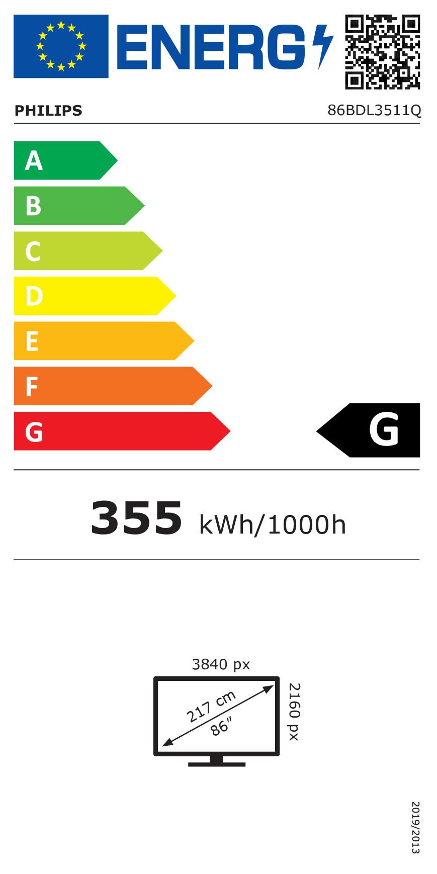 PHILIPS  Philips 86BDL3511Q/00 Public Display Écran plat de signalisation numérique 2,18 m (86") IPS 400 cd/m² 4K Ultra HD Noir 