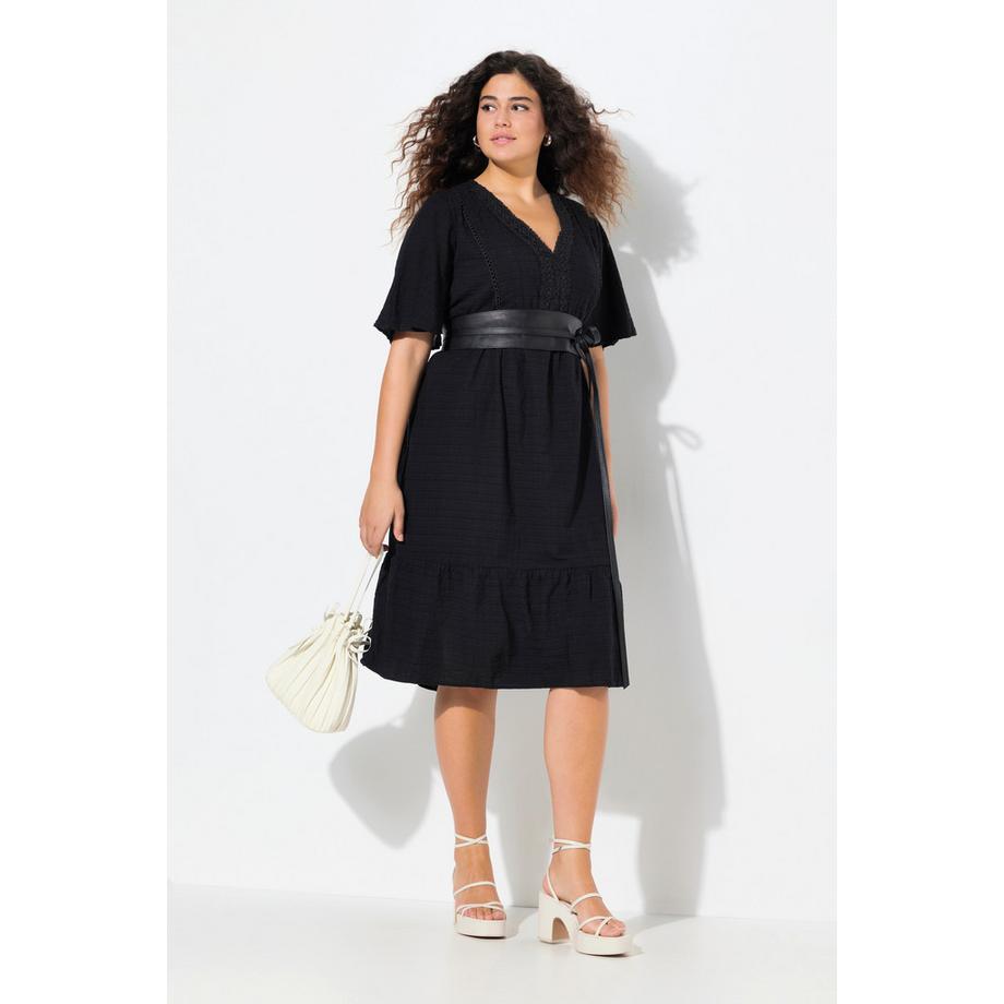 Ulla Popken Seersucker A-Linie Midikleid Halbarm  