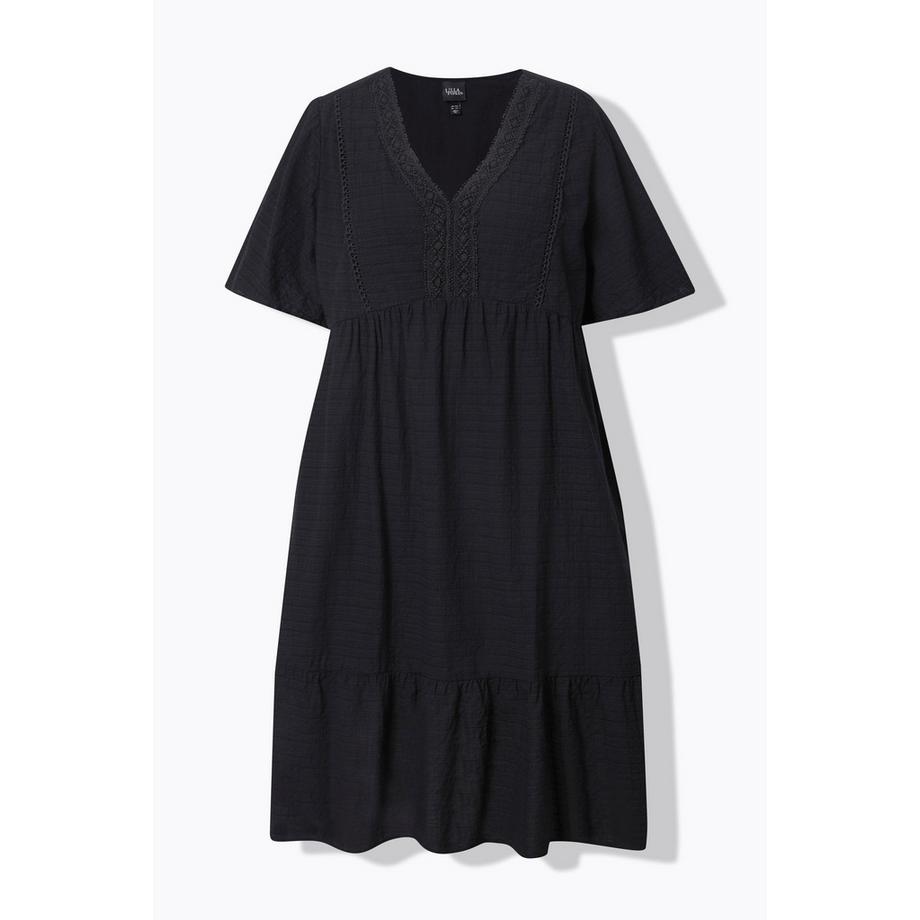 Ulla Popken Seersucker A-Linie Midikleid Halbarm  