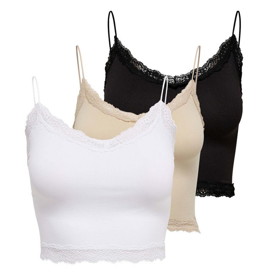 T-Shirt  3er Pack Bequem sitzend-ONLVICKY LACE SEAMLESS CROPPED TOP 3P