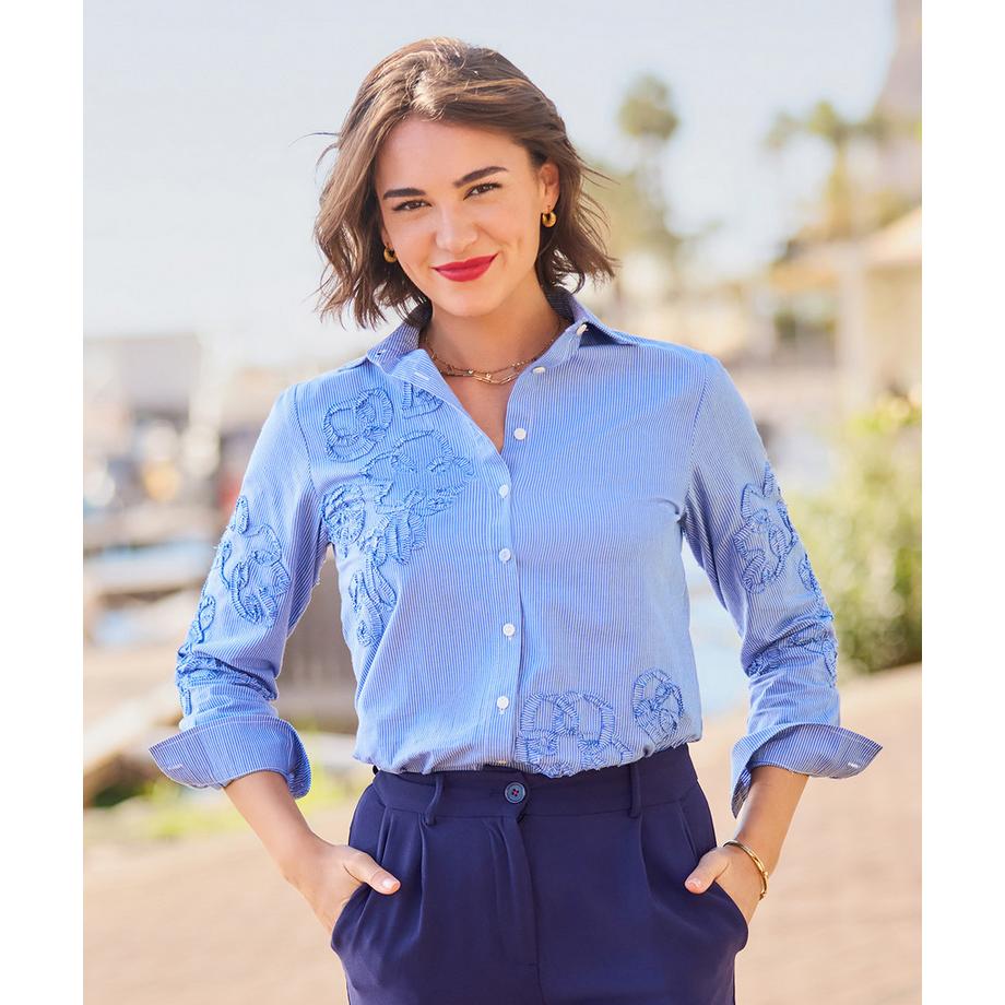 Joe Browns Nadelstreifenhemd mit Applikationen und überschnittenen Schultern  