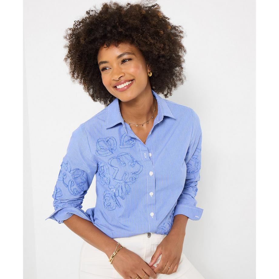 Nadelstreifenhemd mit Applikationen und überschnittenen Schultern