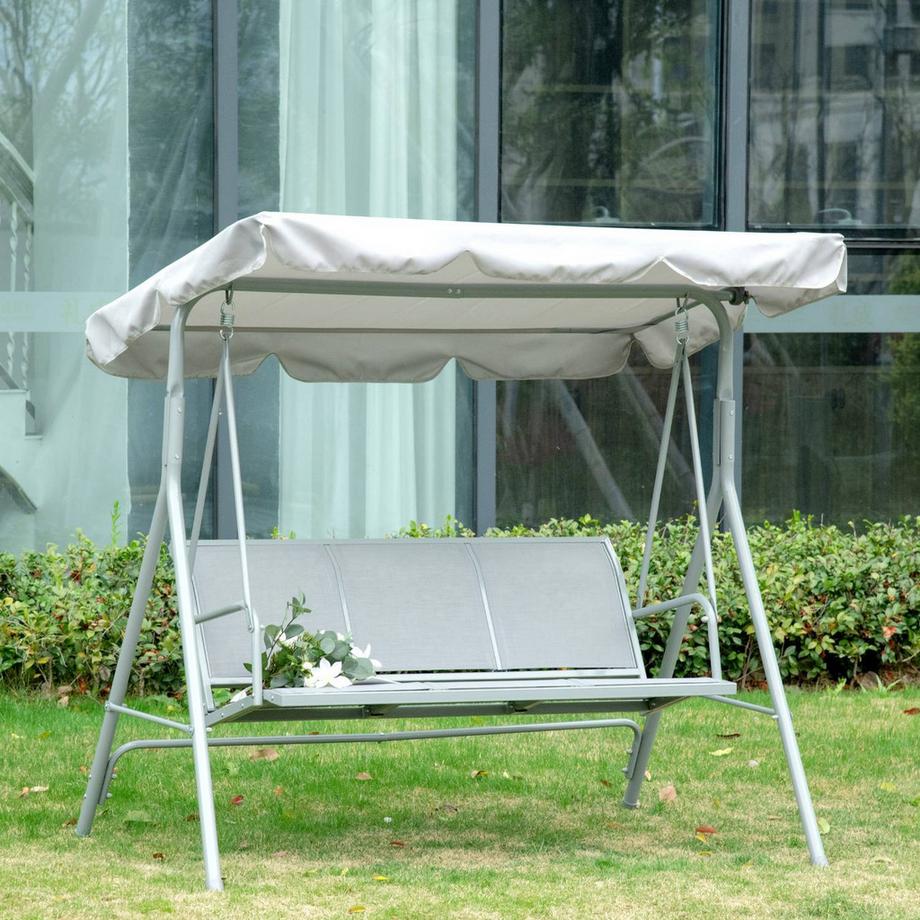 Northio Hollywood Swing Balancelle De Jardin 3 Places Avec Toit Métal Gris + Argent 170 X 110 X 153 Cm  