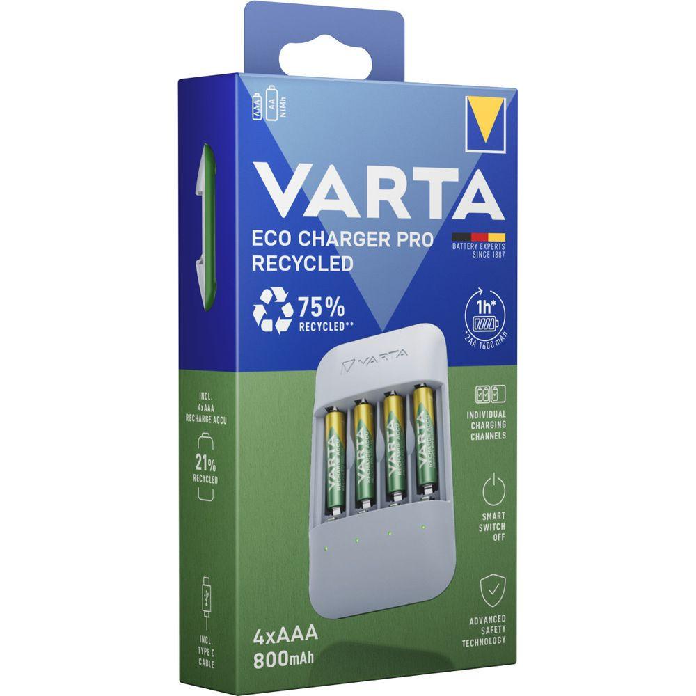 VARTA  Chargeur Eco Pro recyclé 4x AAA 800 mAh 