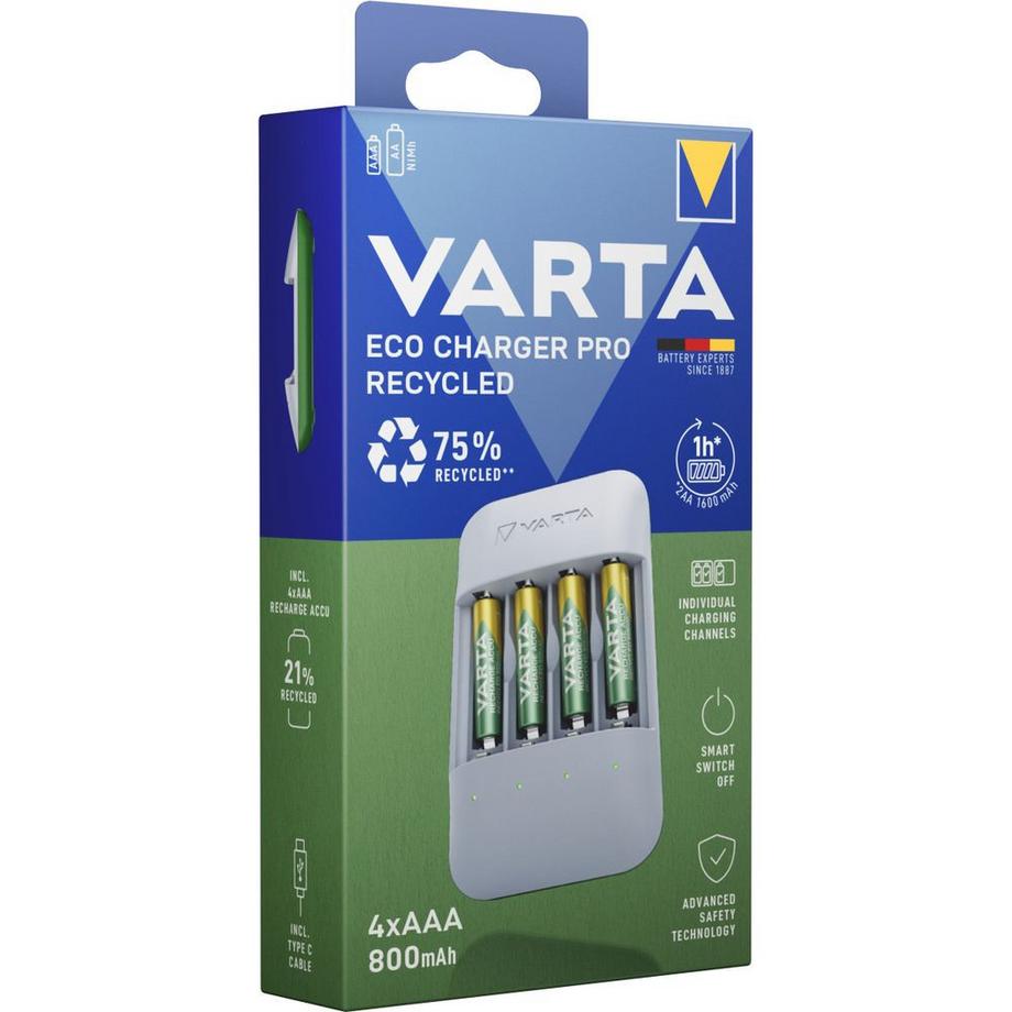 VARTA  Eco Charger Pro Recycled 4x AAA 800 mAh Box 