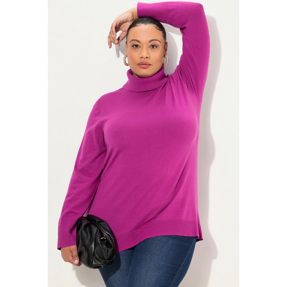 Ulla Popken Pullover dolcevita maniche lunghe con alti orli a costine  