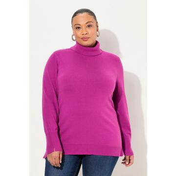 Pullover con collo dolcevita, alti orli a costine e maniche lunghe