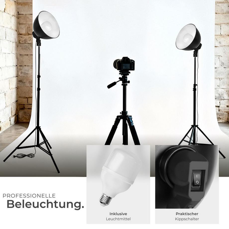Tectake  2er-Set Studioleuchte  mit Lampenschirm und ausziehbarem Stativ LED Leuchtmittel E27 18W 