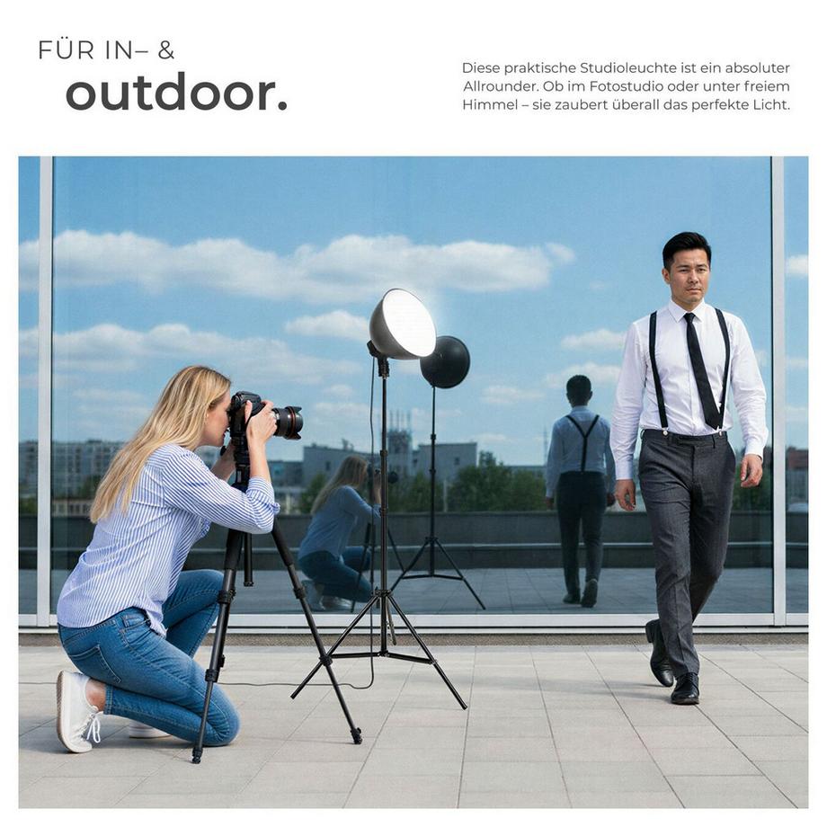 Tectake  2er-Set Studioleuchte  mit Lampenschirm und ausziehbarem Stativ LED Leuchtmittel E27 18W 