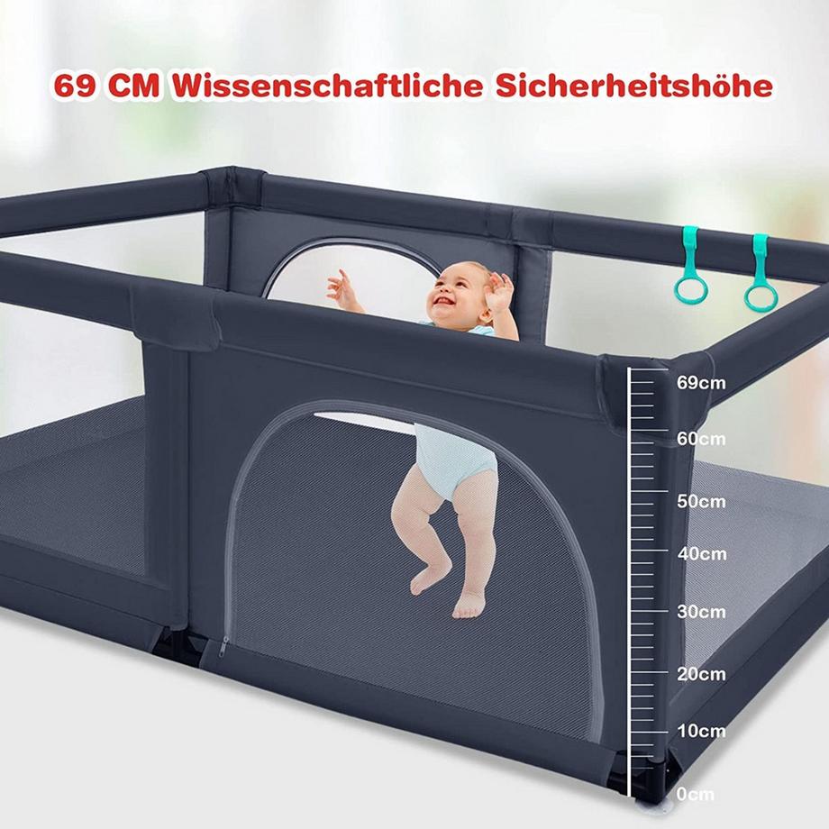 Northix  Baby Laufstall mit 50 Spielbällen Laufgitter mit Netz und Reißverschluss 120 x 190 cm Dunkelgrau 
