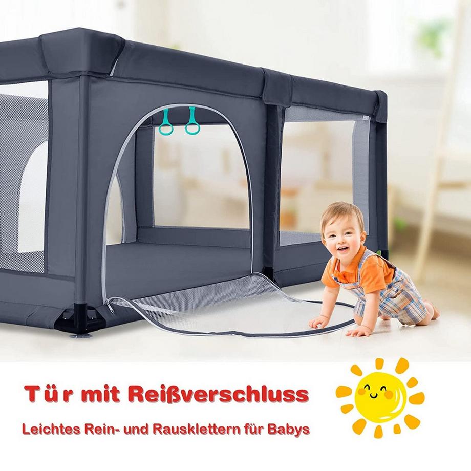 Northix  Baby Laufstall mit 50 Spielbällen Laufgitter mit Netz und Reißverschluss 120 x 190 cm Dunkelgrau 