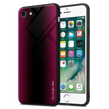 Housse compatible avec Apple iPhone 7 / 7S / 8 / SE 2020 - Aspect rayé - Coque de protection en silicone TPU et dos en verre trempé