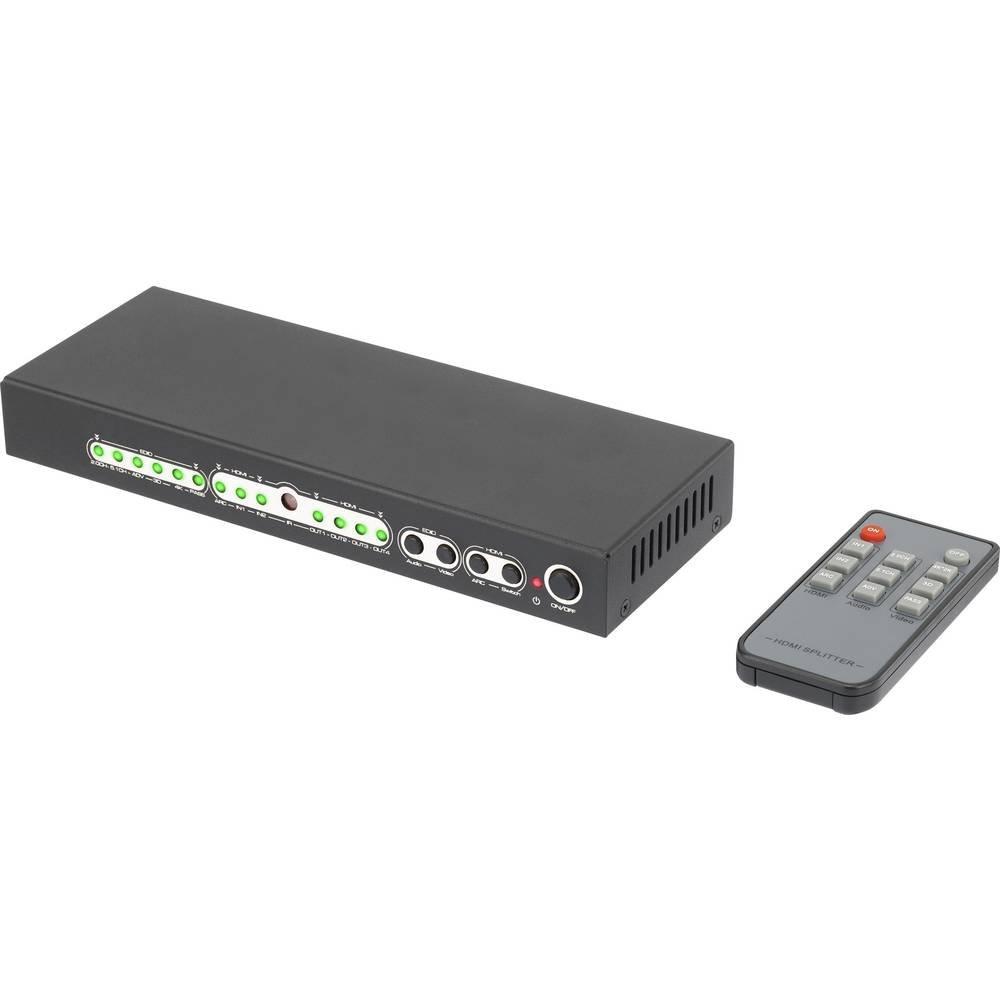 SpeaKa Professional  4 Porte Distributore, splitter HDMI Con porte audio, Con telecomando 3840 x 2160 Pixel Ner 