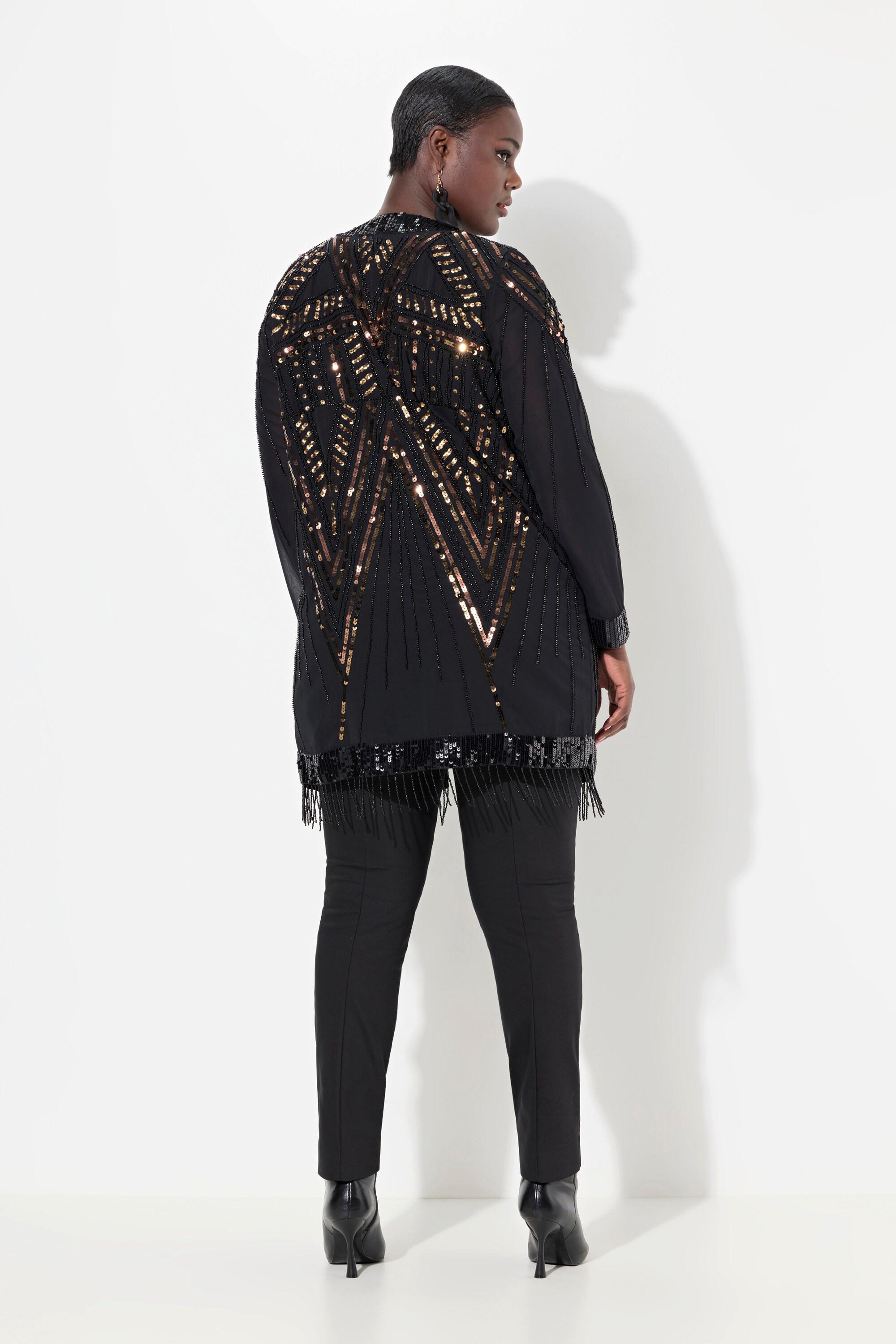 Ulla Popken Veste avec perles paillettes et franges  