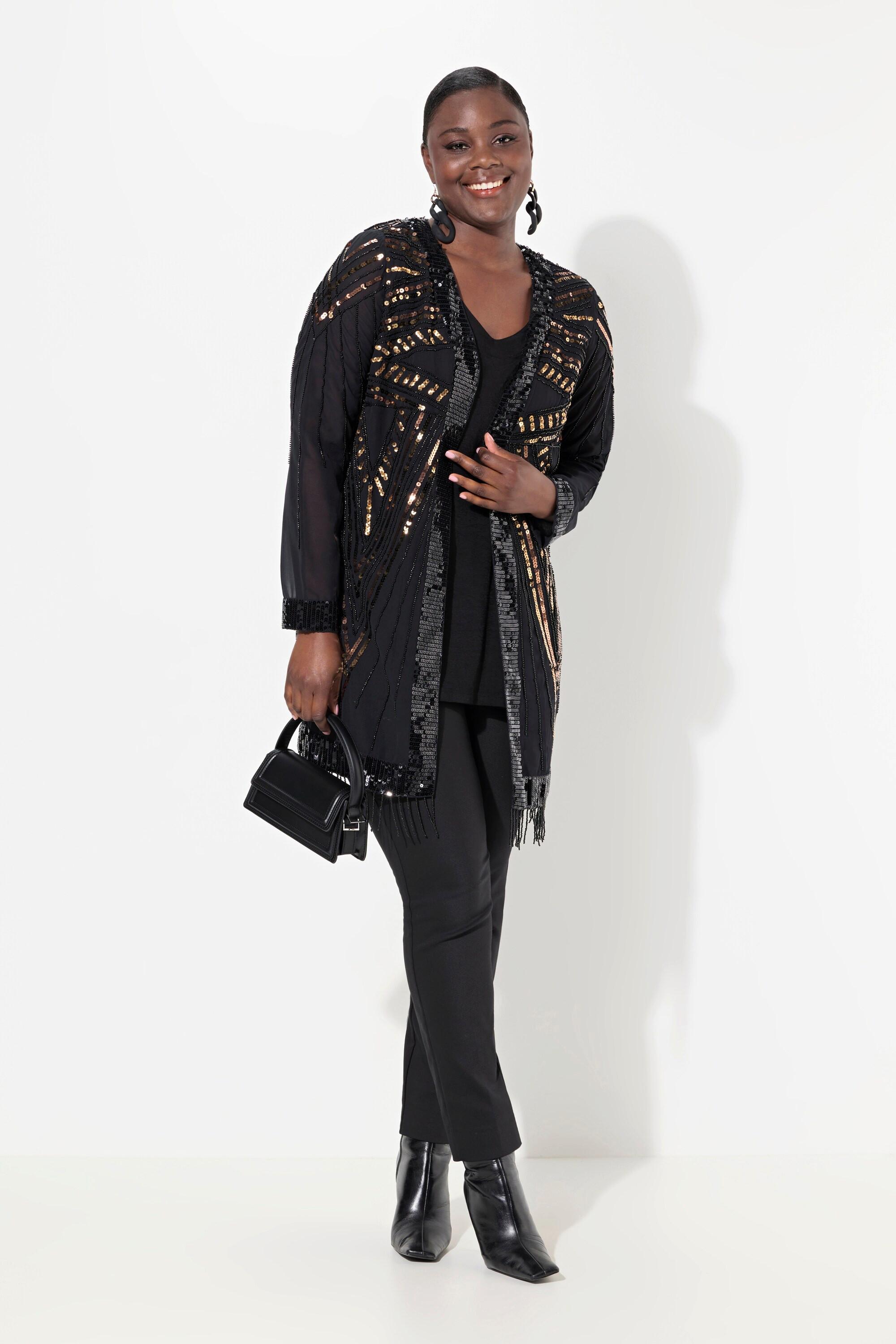 Ulla Popken Veste avec perles paillettes et franges  