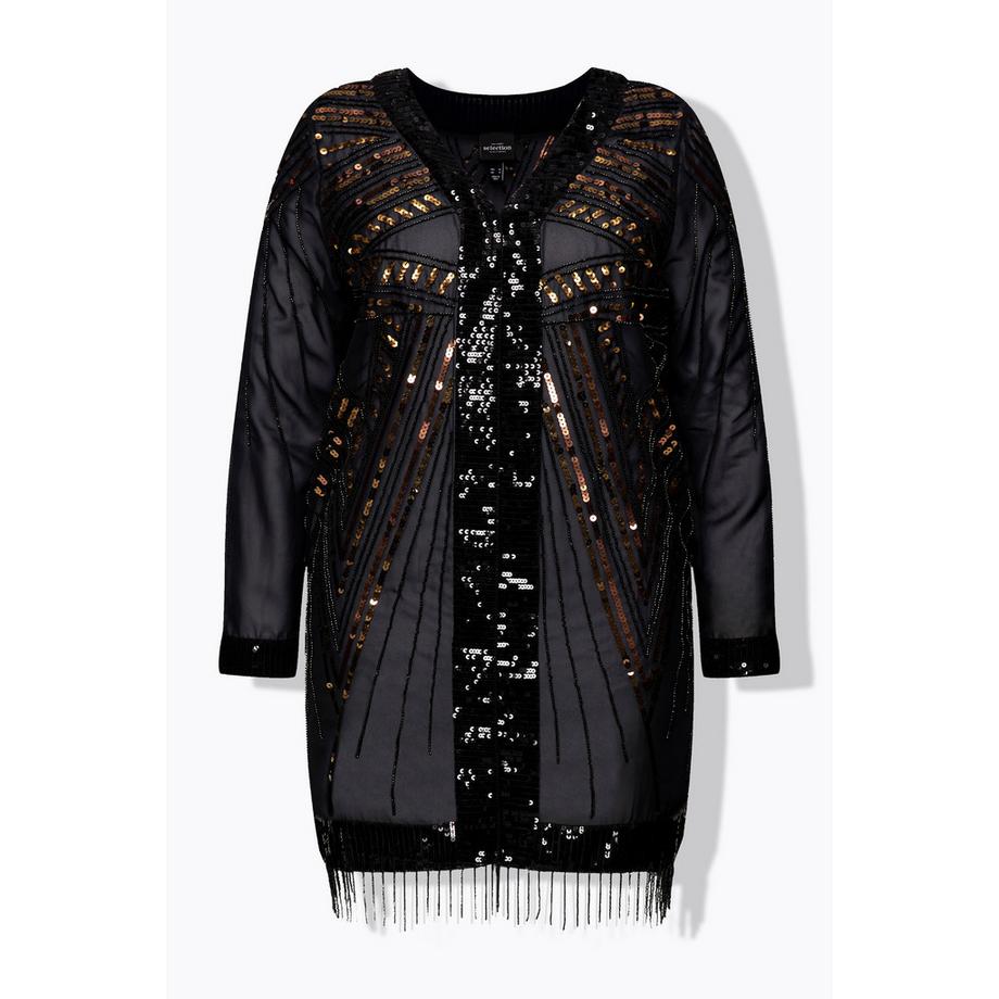 Ulla Popken Jacke mit Perlen Pailletten und Fransen  