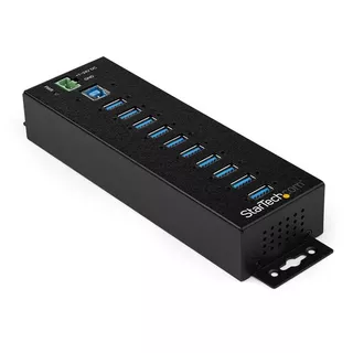 STARTECH.COM  Hub USB 3.0 10 ports avec adaptateur d'alimentation - Hub USB-A industriel en métal avec protection contre les décharges électrostatiques et les surtensions de 350W - Montable sur Din/Mur/Bureau - Hub USB 3.2 Gen 1 (5Gbps) haut débit 