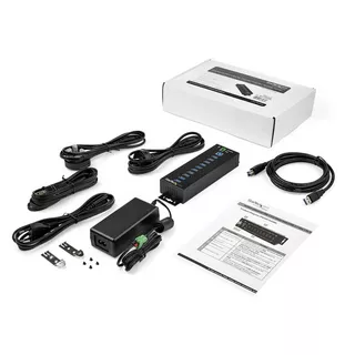 STARTECH.COM  Hub USB 3.0 10 ports avec adaptateur d'alimentation - Hub USB-A industriel en métal avec protection contre les décharges électrostatiques et les surtensions de 350W - Montable sur Din/Mur/Bureau - Hub USB 3.2 Gen 1 (5Gbps) haut débit 