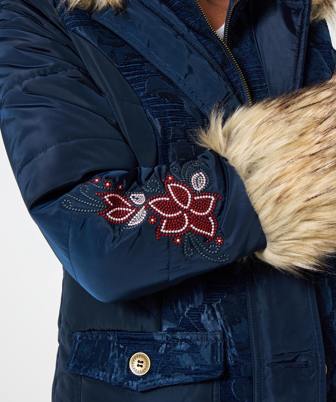 Joe Browns Marineblauer Parka mit Jacquard-Einsätzen und Kunstfell  
