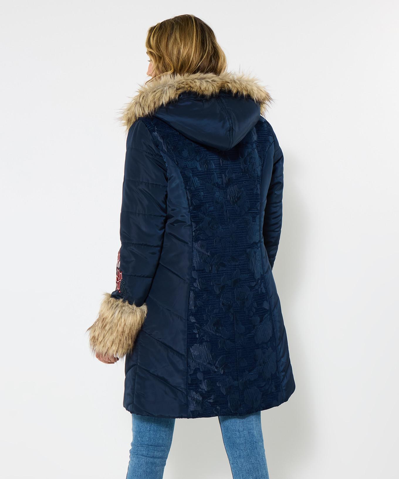 Joe Browns Marineblauer Parka mit Jacquard-Einsätzen und Kunstfell  