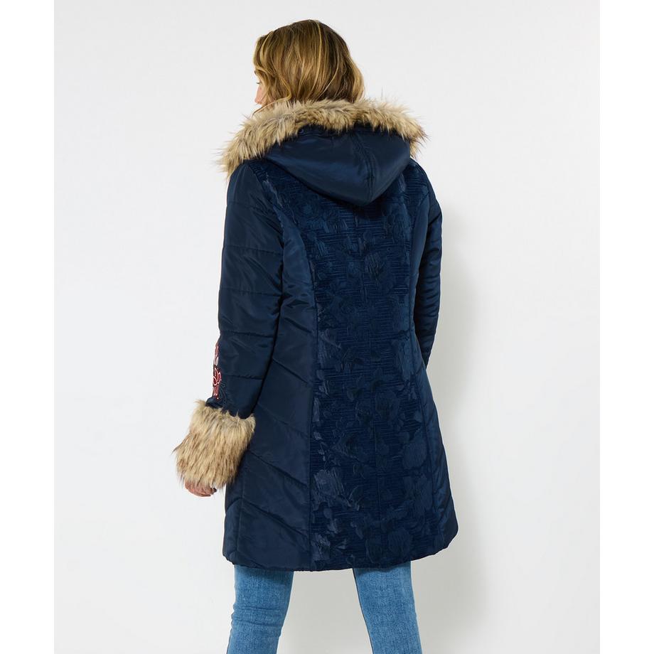 Joe Browns Parka blu navy con inserti jacquard e pelliccia sintetica  