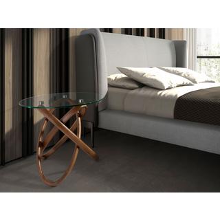 ANGEL CERDA Tavolo angolare rotondo in vetro temperato e noce  