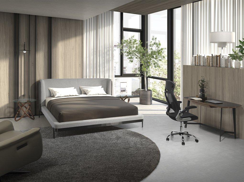 ANGEL CERDA Tavolo angolare rotondo in vetro temperato e noce  