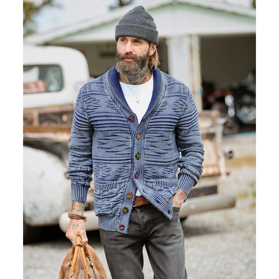 Joe Browns Strickjacke Indigo mit Acid-Wash  