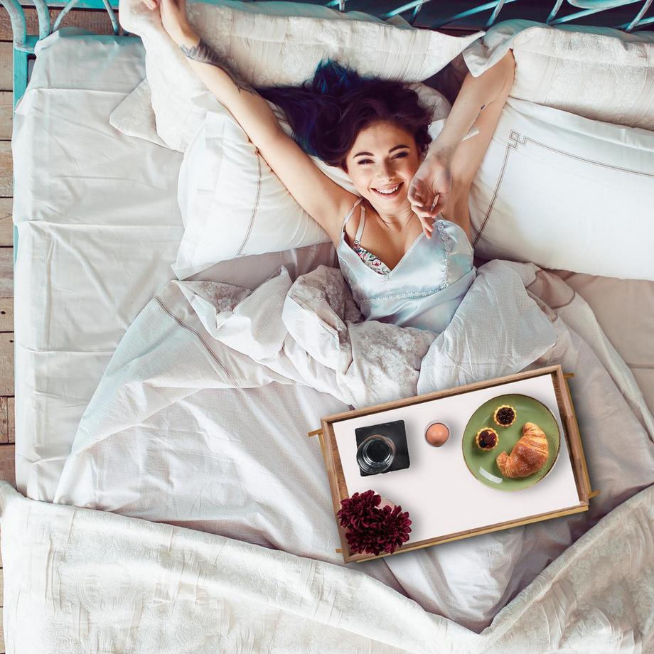 B2X  Betttablett in Weiß und Bambus 