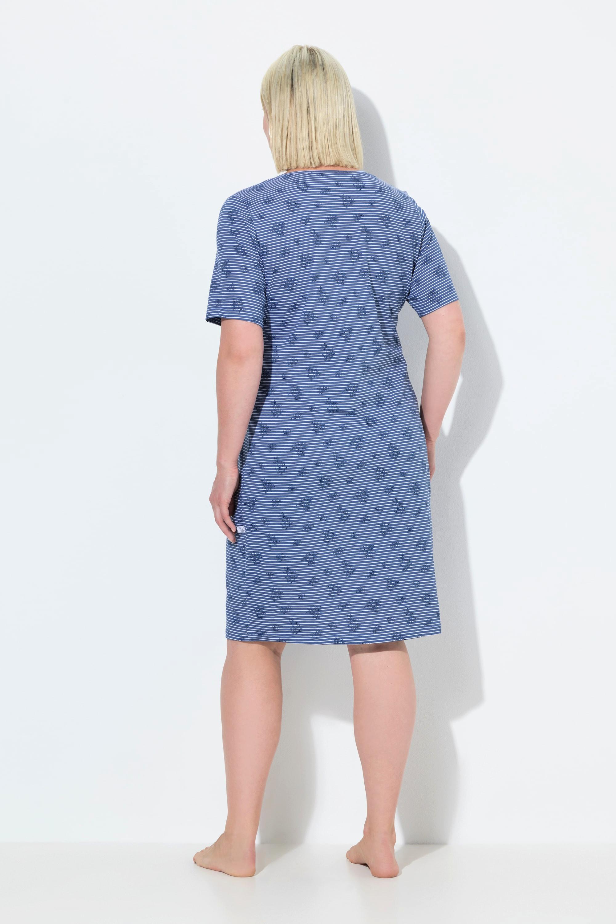 Ulla Popken Camicia da notte Righe Fiori Scollo a V Mezze Maniche  