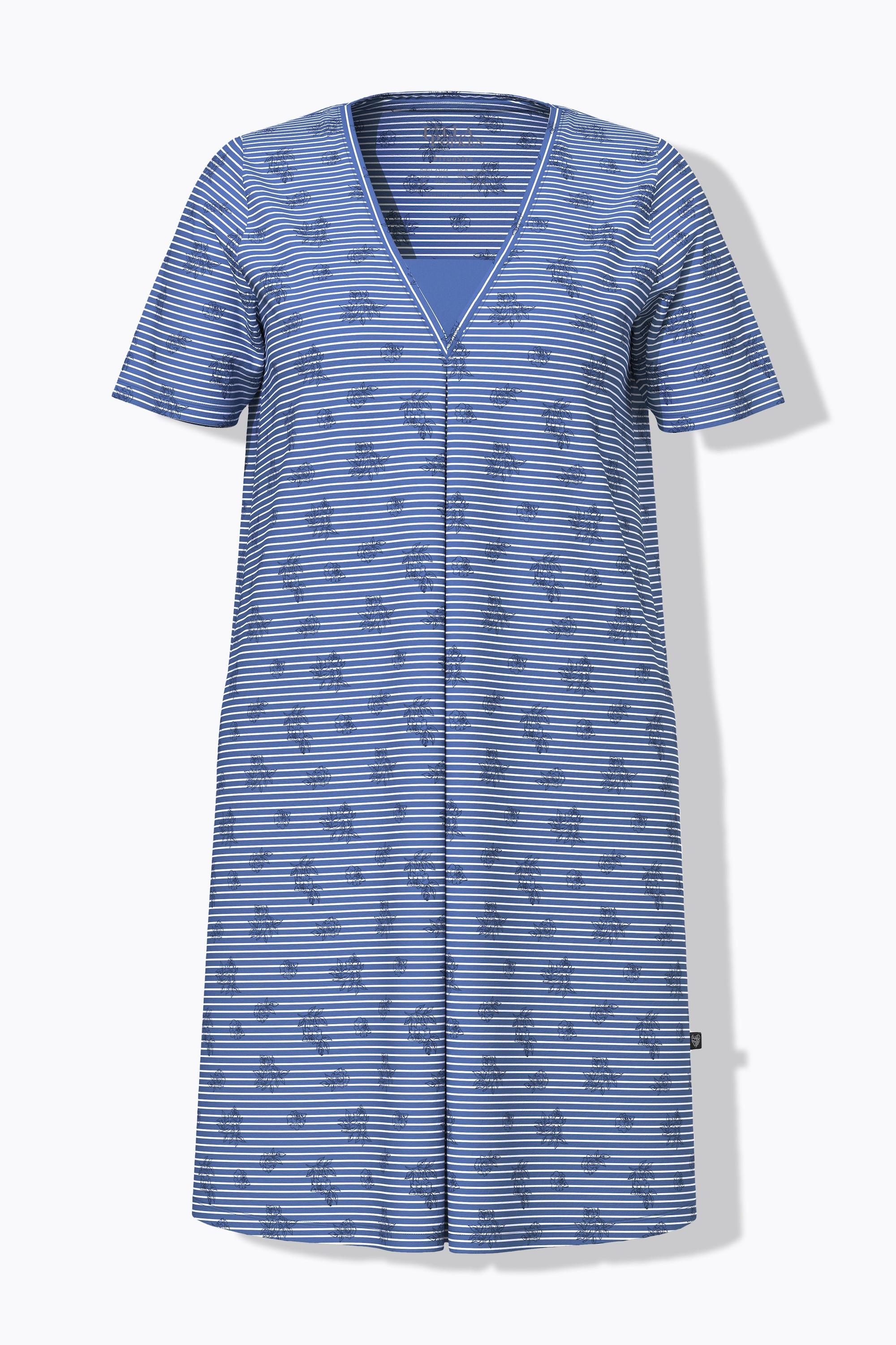Ulla Popken Camicia da notte Righe Fiori Scollo a V Mezze Maniche  