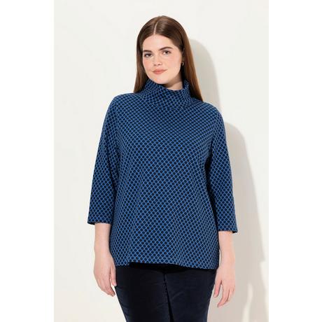 Ulla Popken  Sweatshirt, Jacquard, Stehkragen, 3/4-Arm, Biobaumwolle 