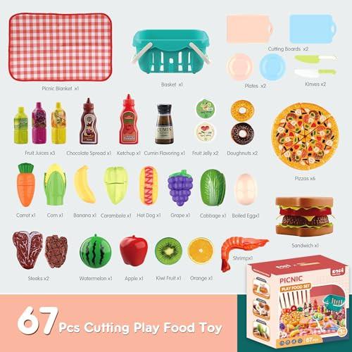 Activity-board  Accessoires de cuisine pour enfants, 67 pièces, accessoires de cuisine pour enfants avec connexion Velcro, ensemble de nourriture pour fruits et légumes pour jeux de rôle, jouet de cuisine, jouet éducatif 