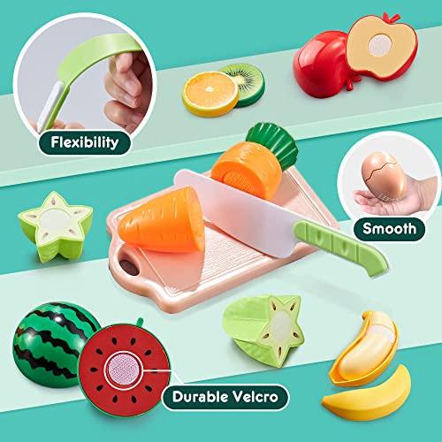 Activity-board  Accessoires de cuisine pour enfants, 67 pièces, accessoires de cuisine pour enfants avec connexion Velcro, ensemble de nourriture pour fruits et légumes pour jeux de rôle, jouet de cuisine, jouet éducatif 