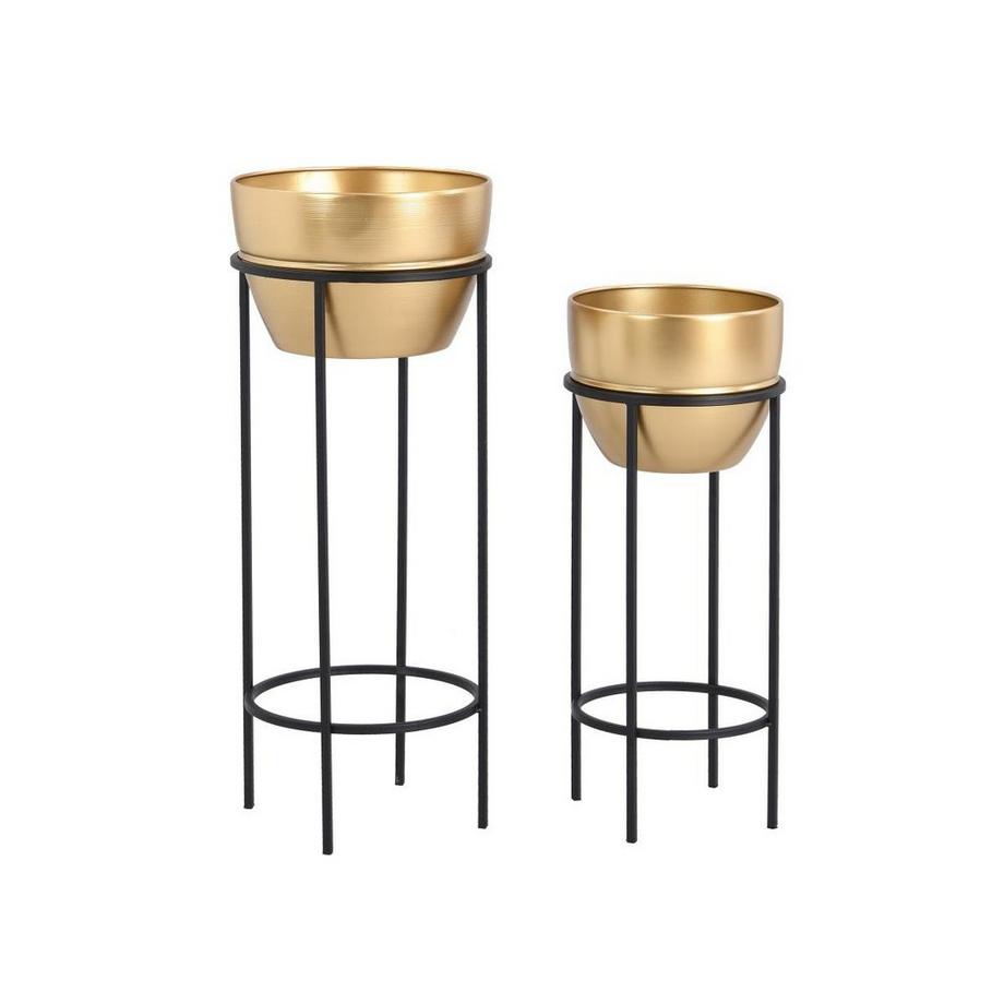 Vente-unique Portavaso su piedistallo D. 25 x H. 61 cm e D. 30 x H. 77 cm in Metallo Dorato e Nero - Lotto di 2 - NABA  